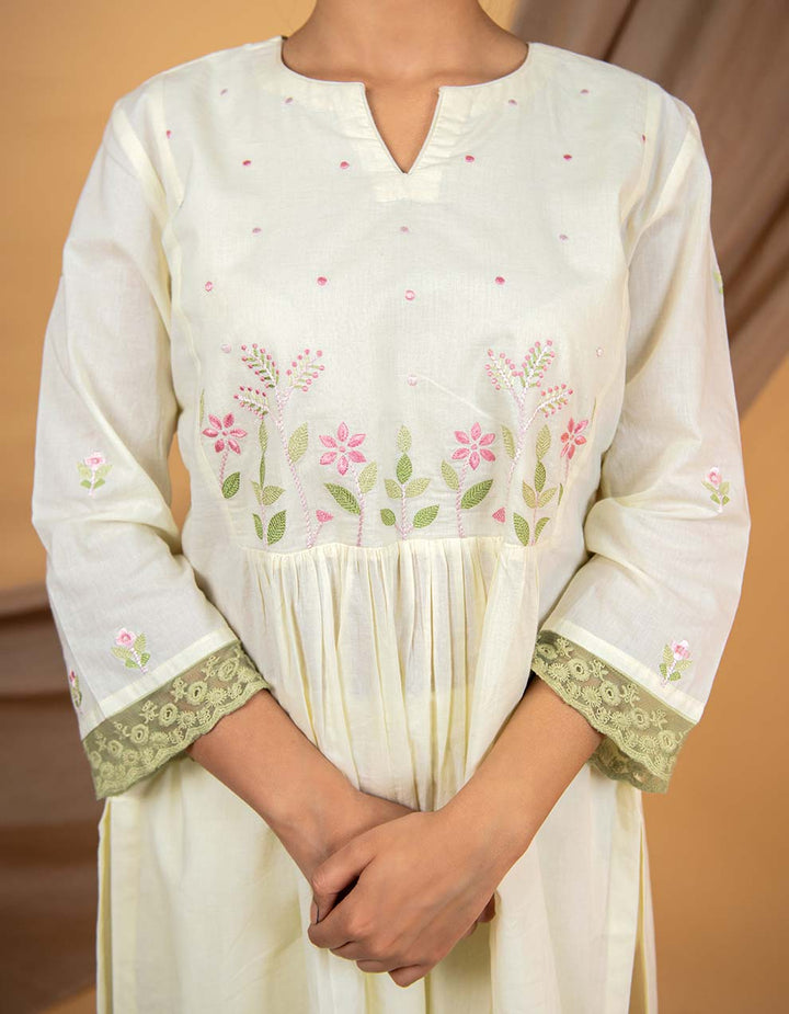 Yellow hand embroidered kurta