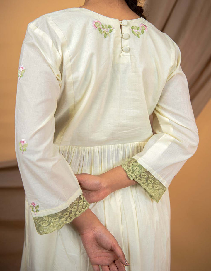 Yellow hand embroidered kurta