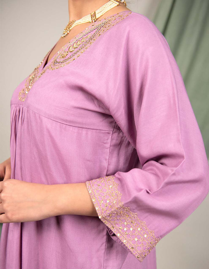 Purple hand embroidered cotton kurta