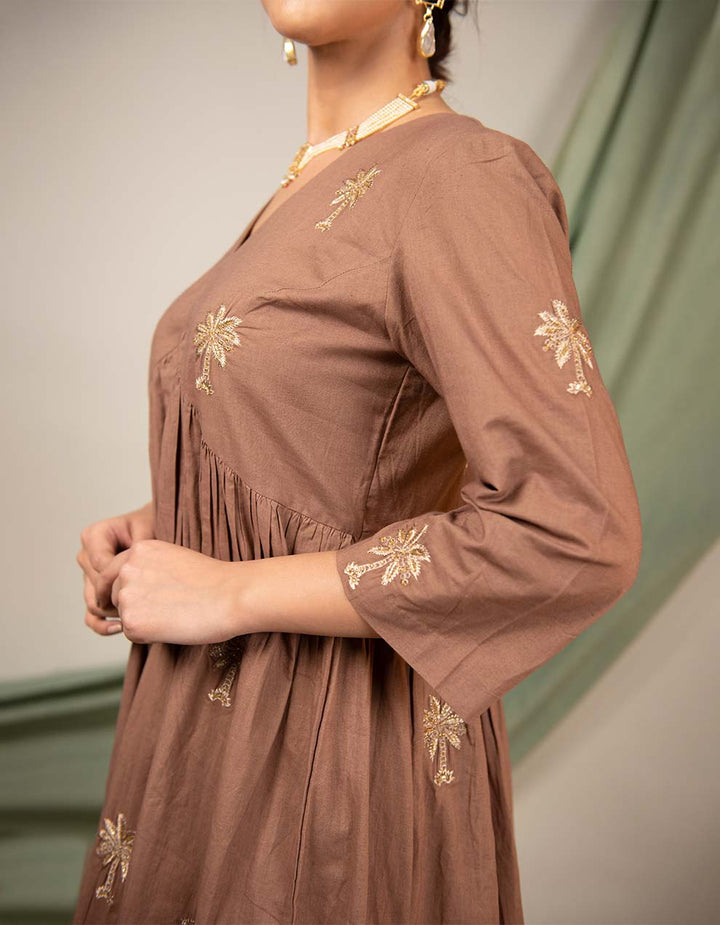 Brown hand embroidered cotton kurta