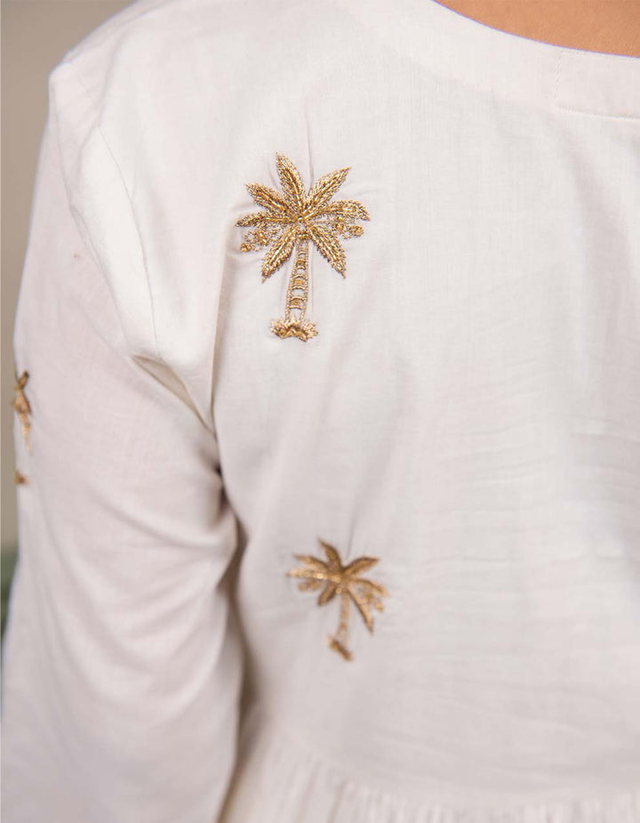 White hand embroidered  cotton kurta