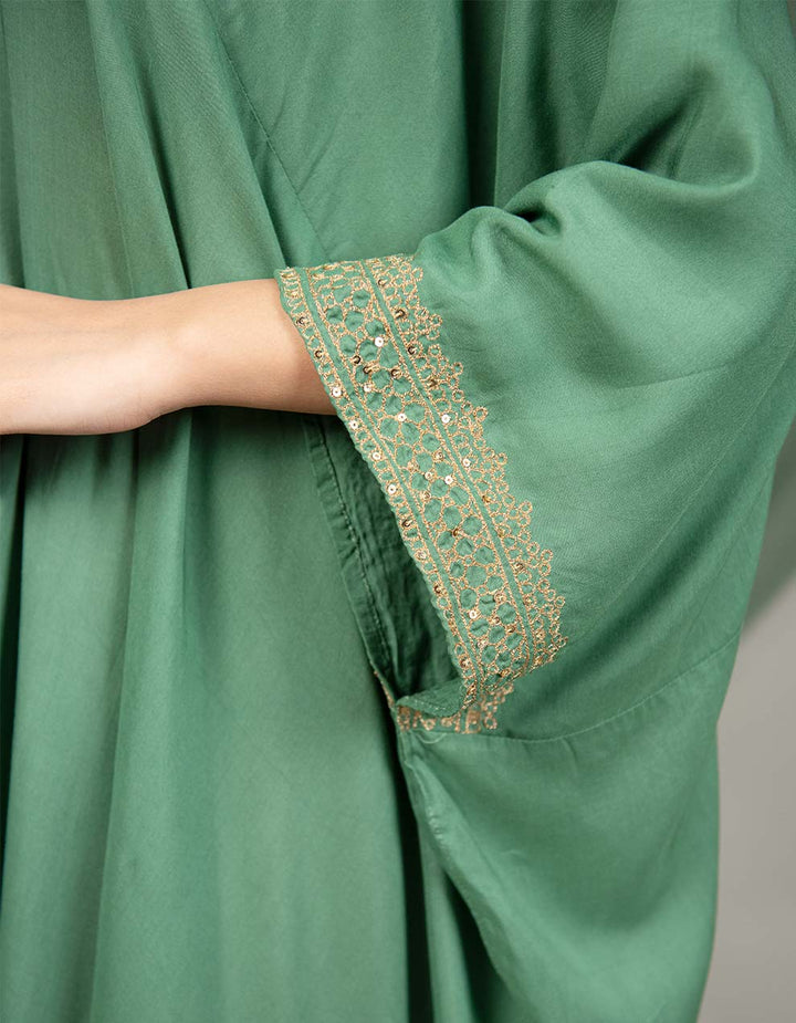 Green hand embroidered  kaftan