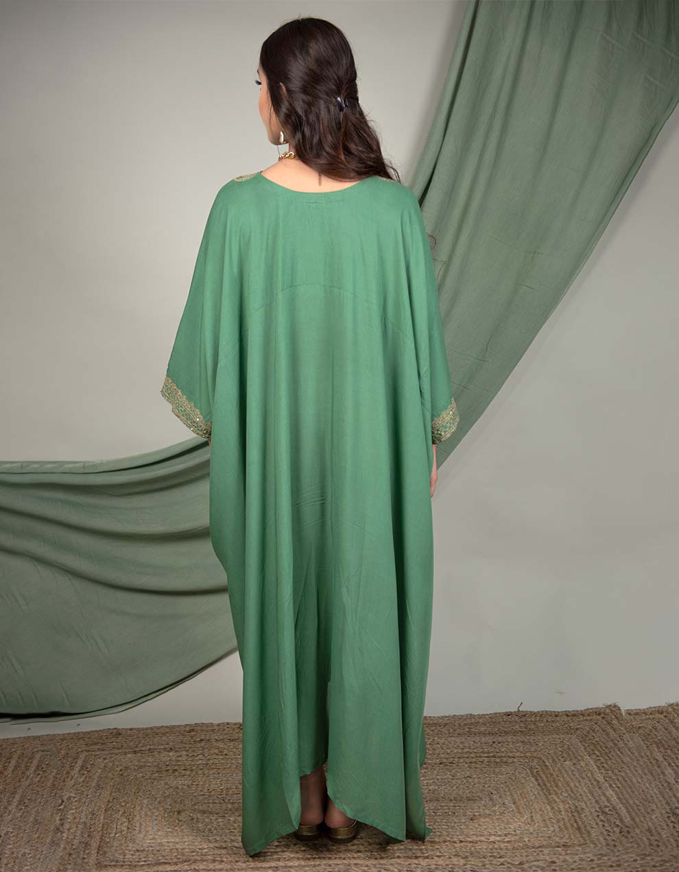 Green hand embroidered  kaftan