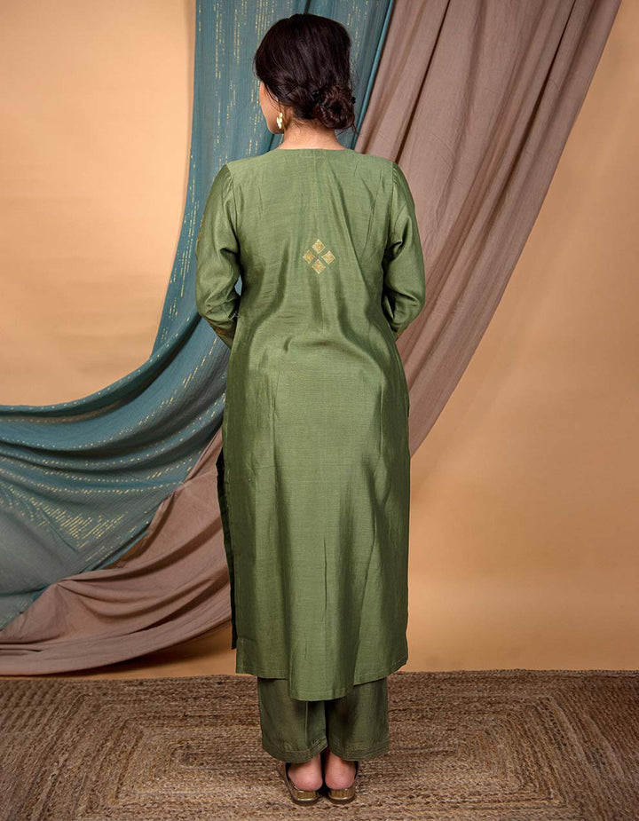 Green embroidered chanderi silk kurta