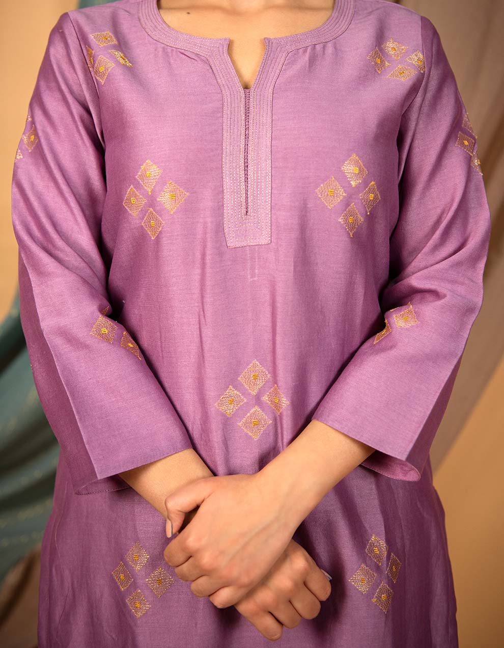 Purple embroidered chanderi silk kurta