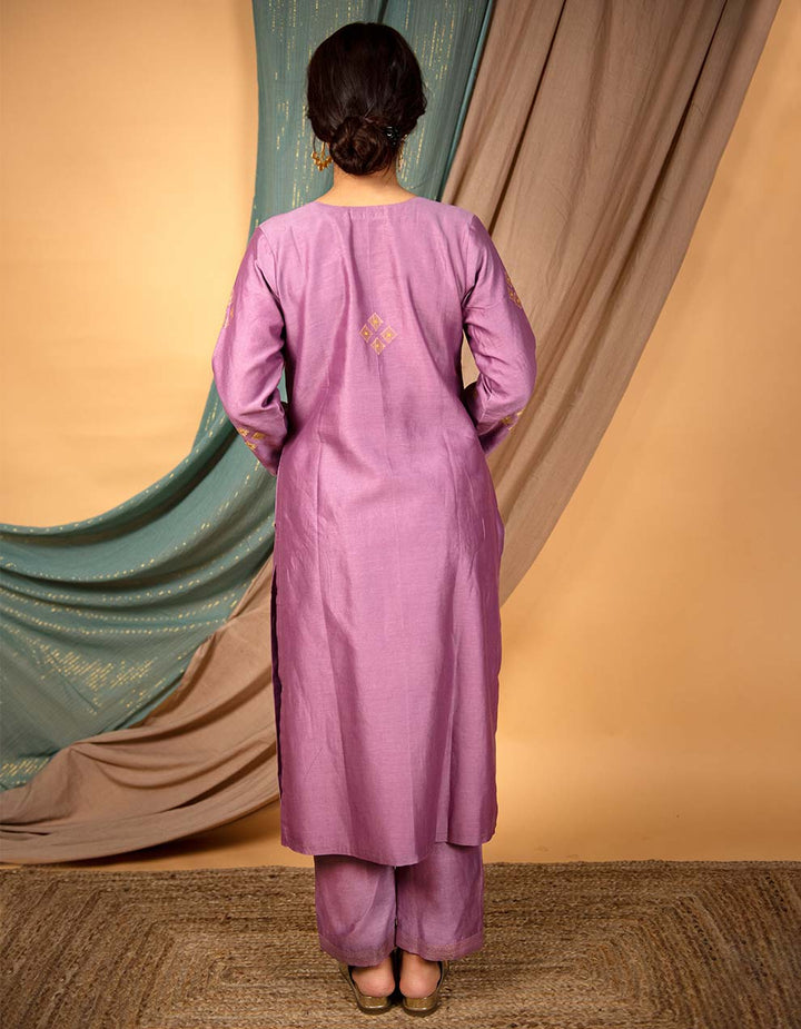 Purple embroidered chanderi silk kurta