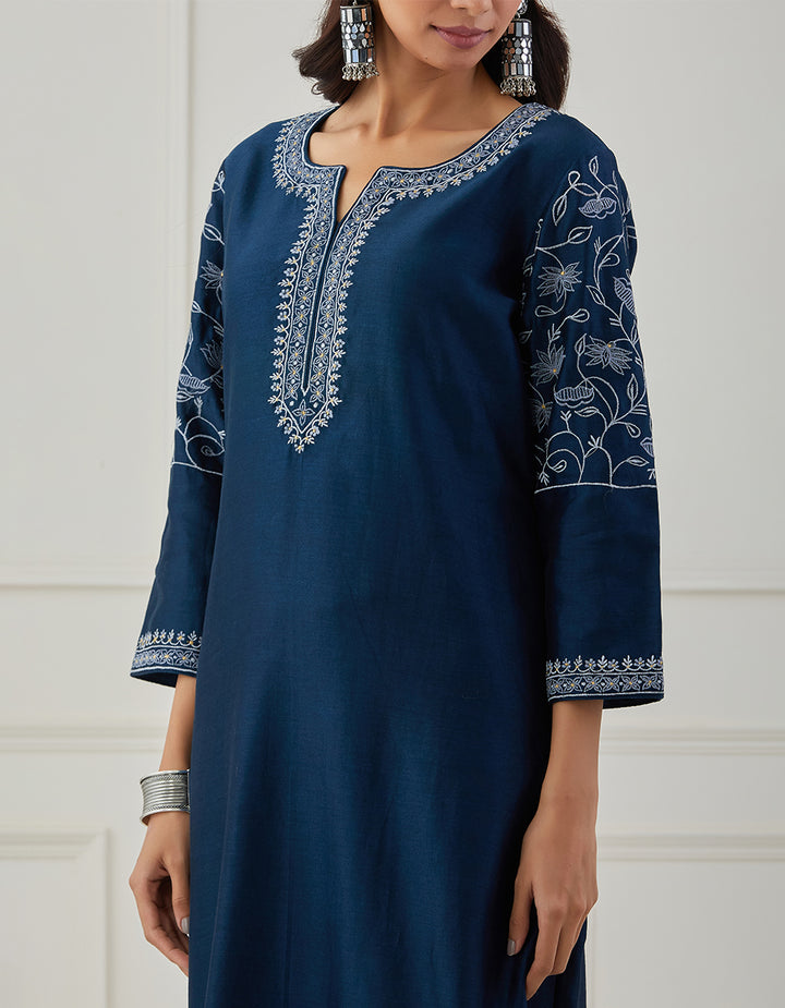 Bandhan Blue embroidered chanderi silk kurta