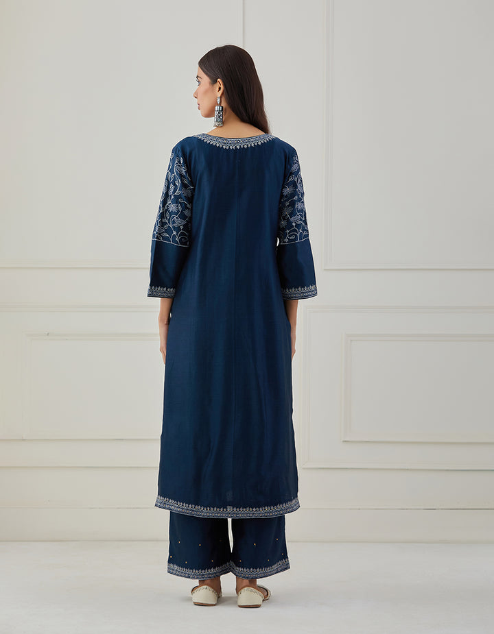 Bandhan Blue embroidered chanderi silk kurta