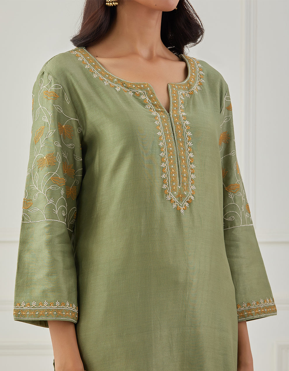 Bandhan Green embroidered chanderi silk kurta