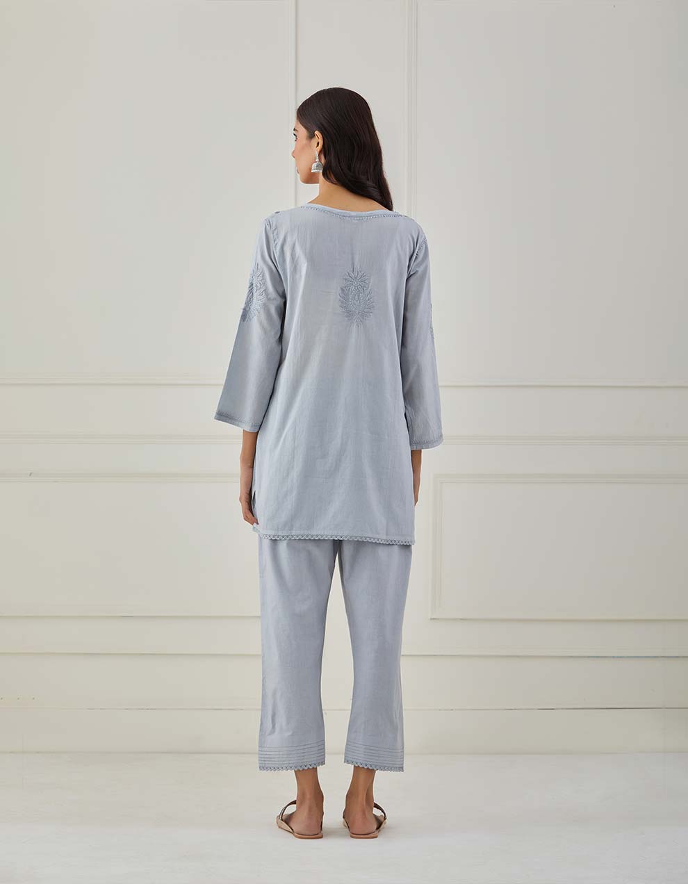 Grey chikankari cotton kurta with pants