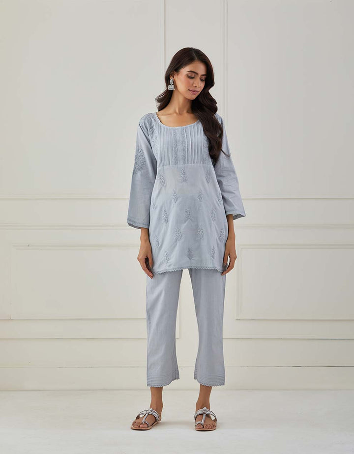 Grey chikankari cotton kurta with pants