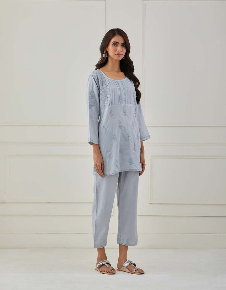 Grey chikankari cotton kurta with pants