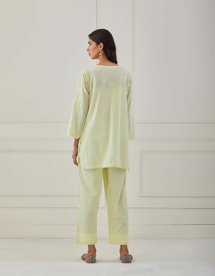 Yellow chikankari cotton kurta with pants