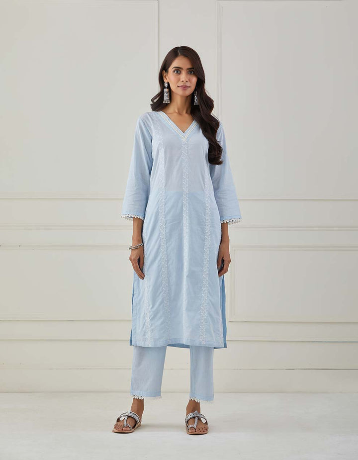 Powder blue embroidery kurta