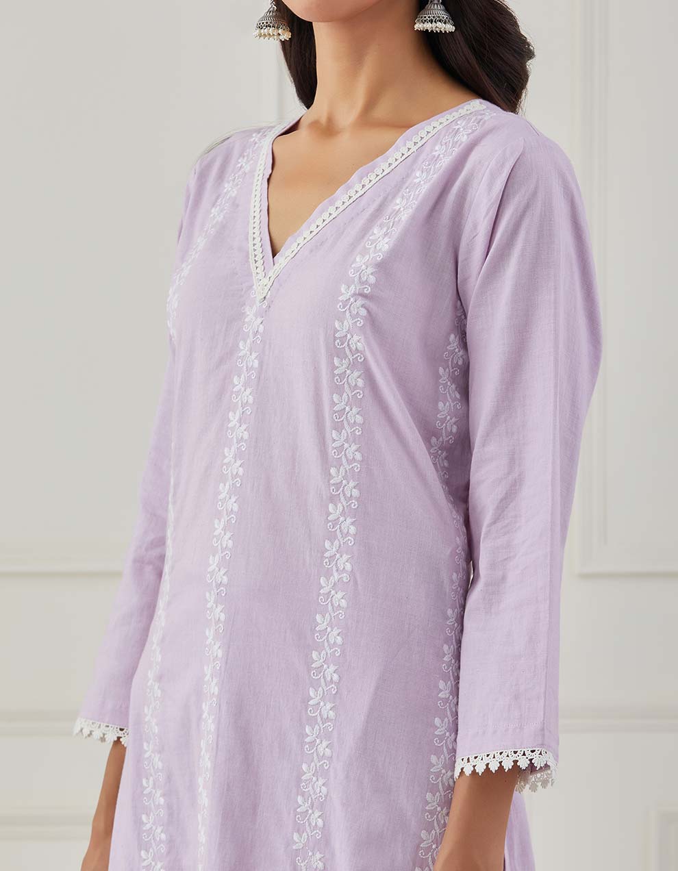 Purple embroidery kurta with pants and dupatta - Set of 3