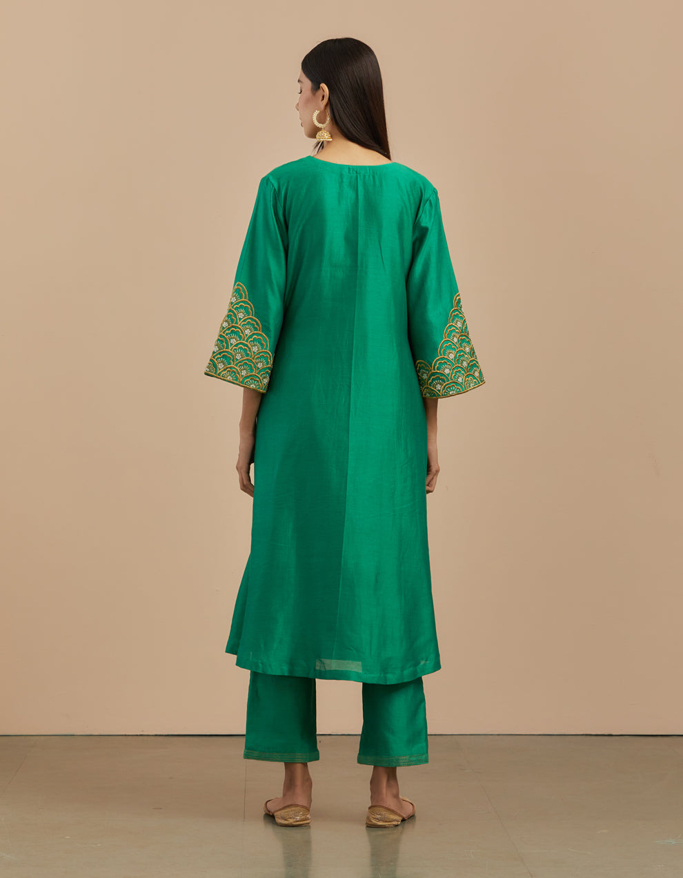 Green embroidered chanderi silk kurta