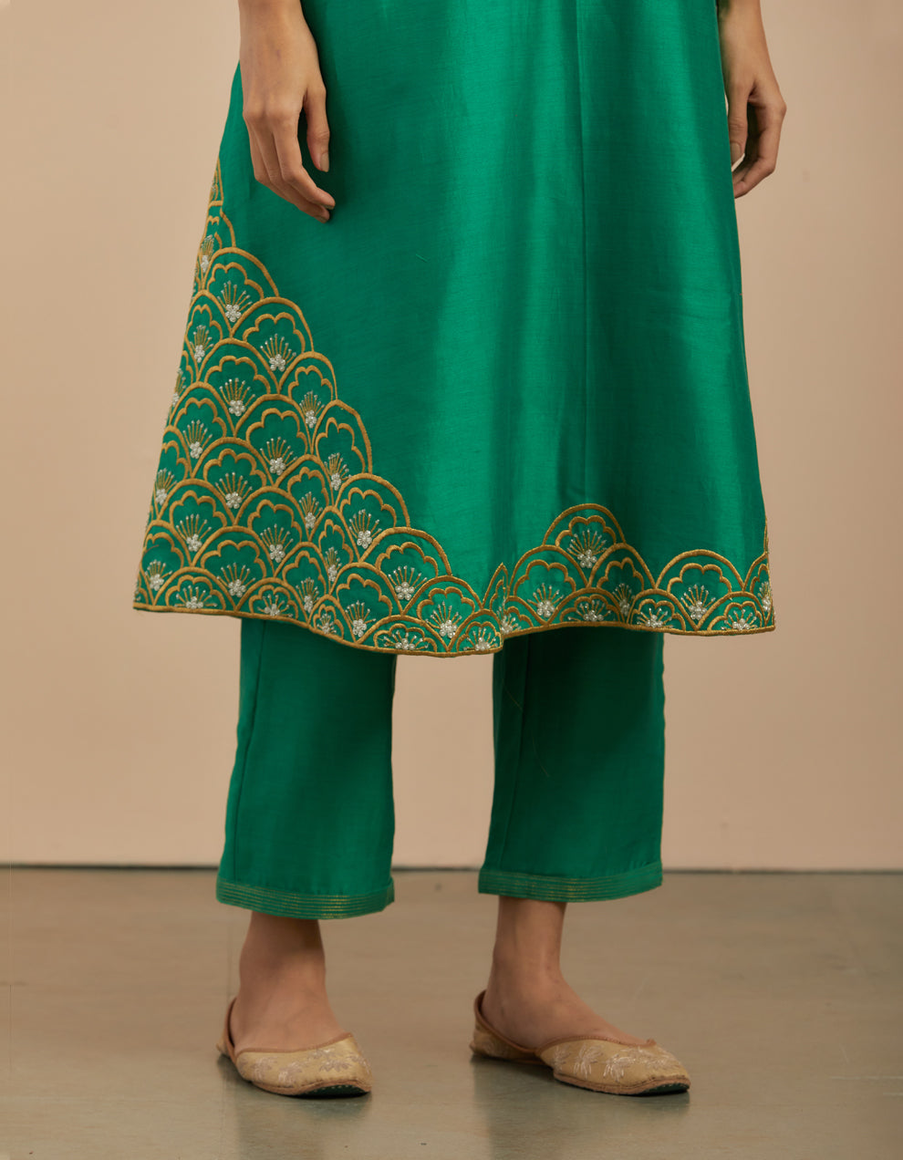 Green chanderi silk pants