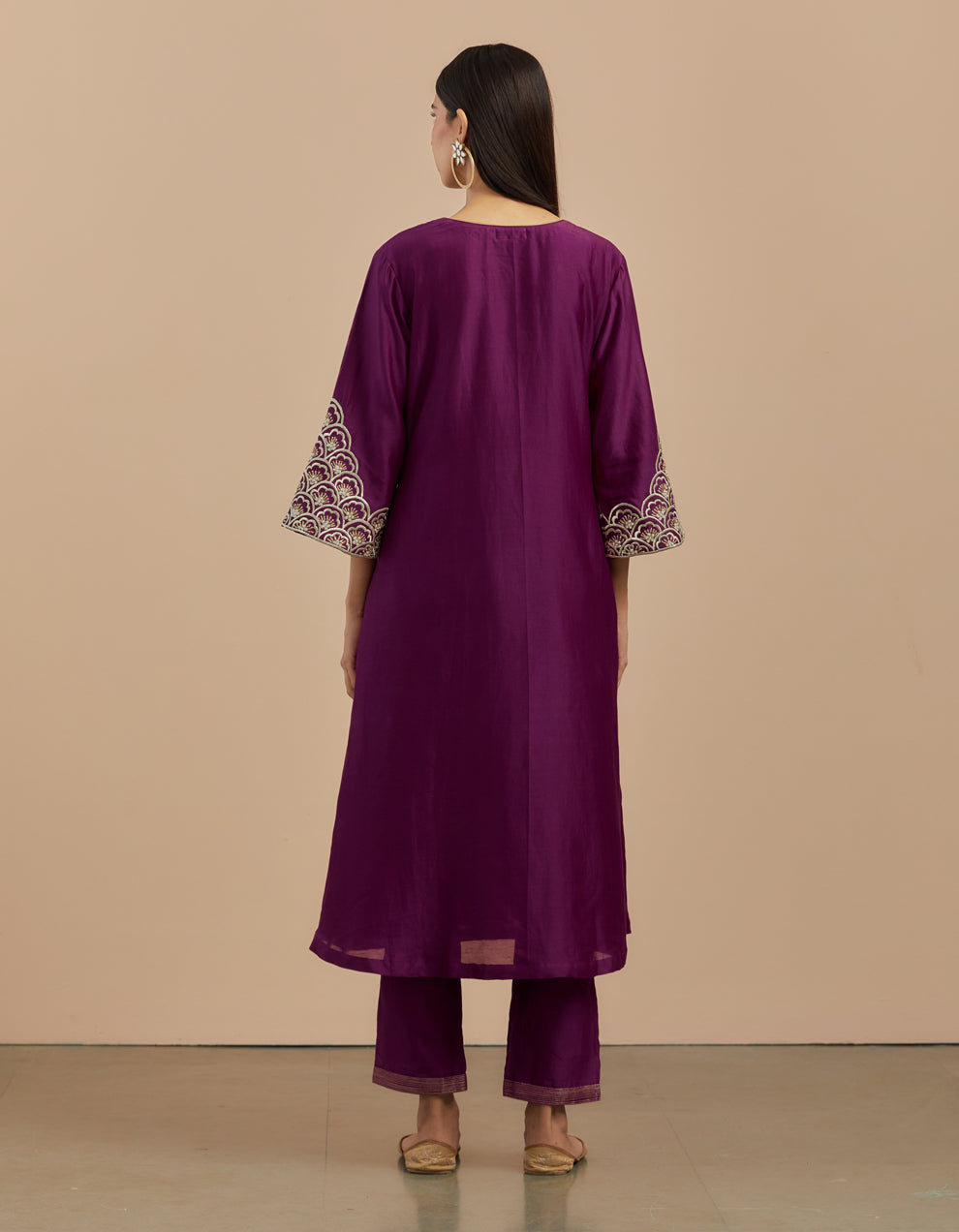 Purple embroidered chanderi silk kurta