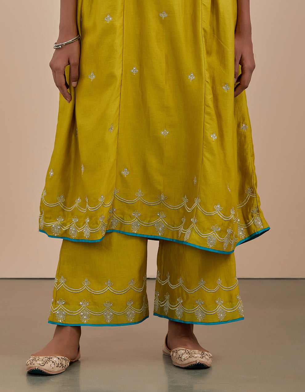 Lime green chanderi silk pants