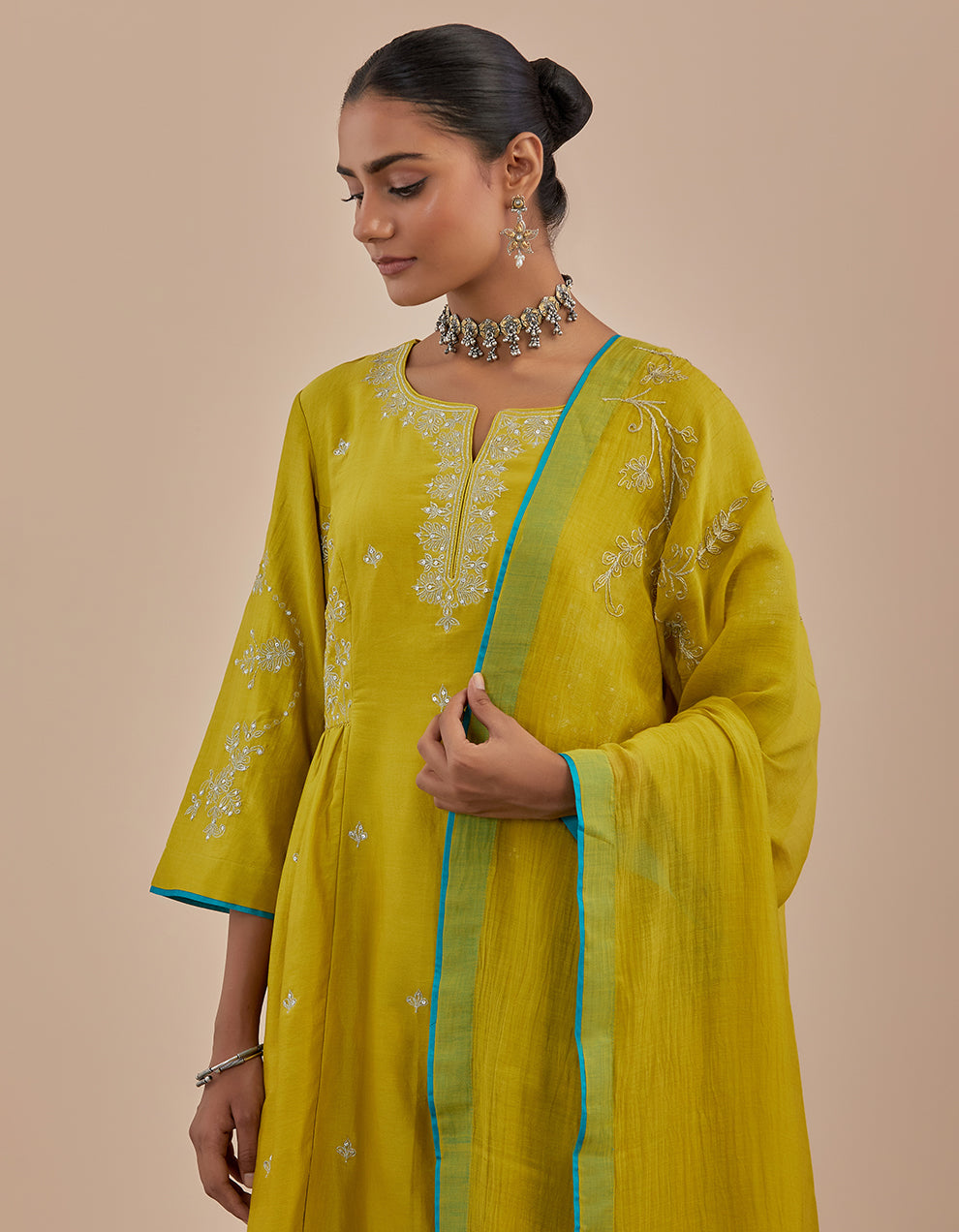 Lime green chanderi dupatta