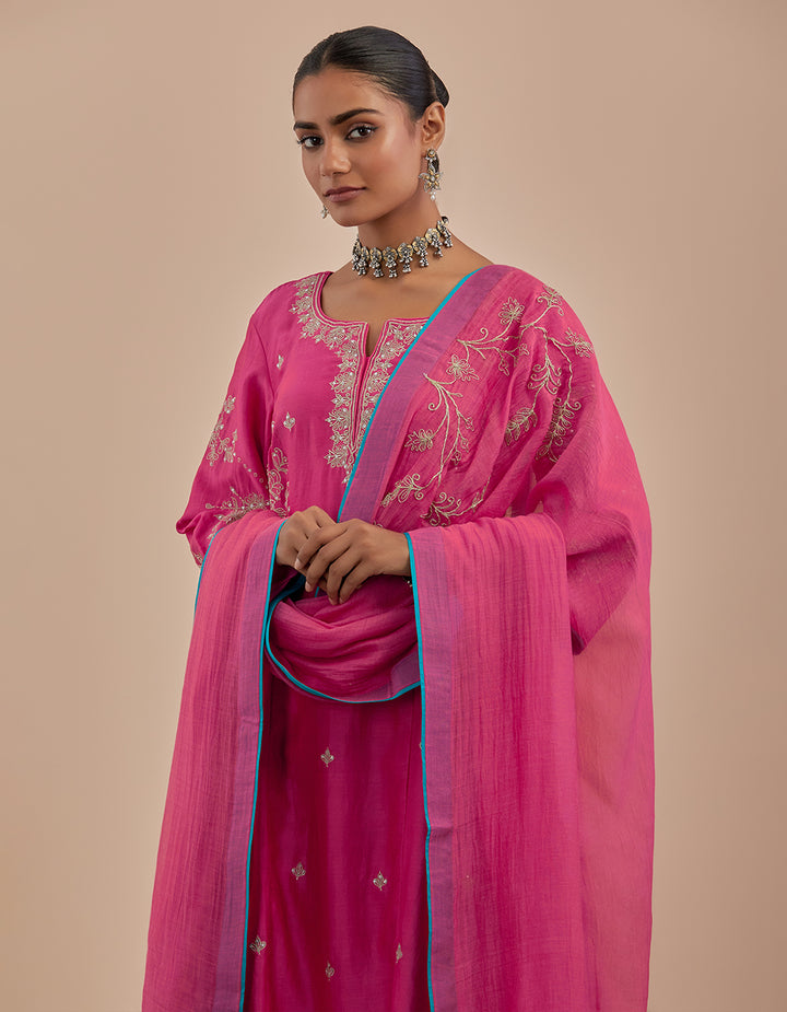 Pink chanderi embroidered dupatta