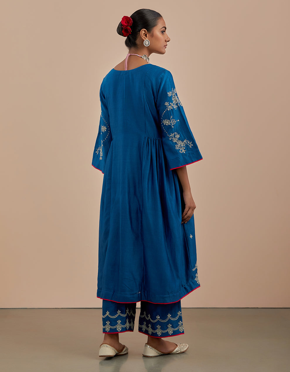 Blue embroidered chanderi silk kurta