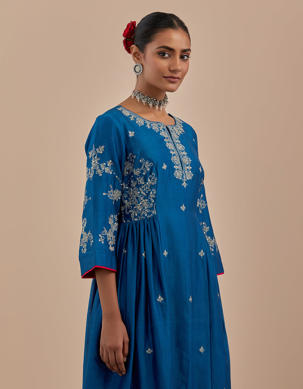 Blue embroidered chanderi dupatta