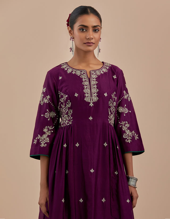 Purple embroidered chanderi silk kurta