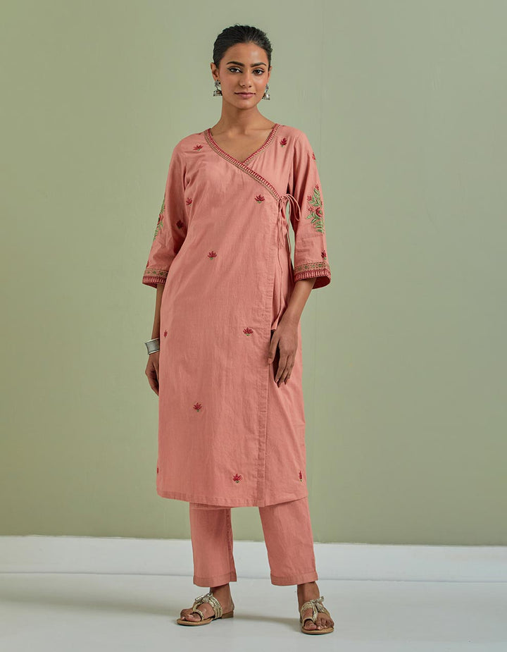 Rust embroidered cotton kurta