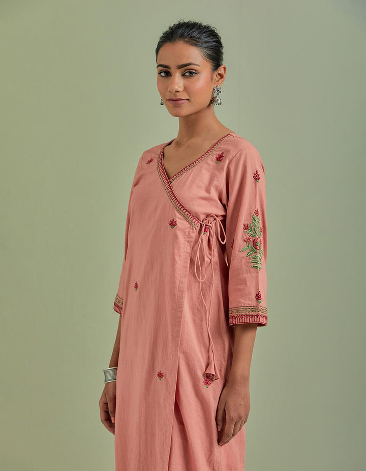 Rust embroidered cotton kurta