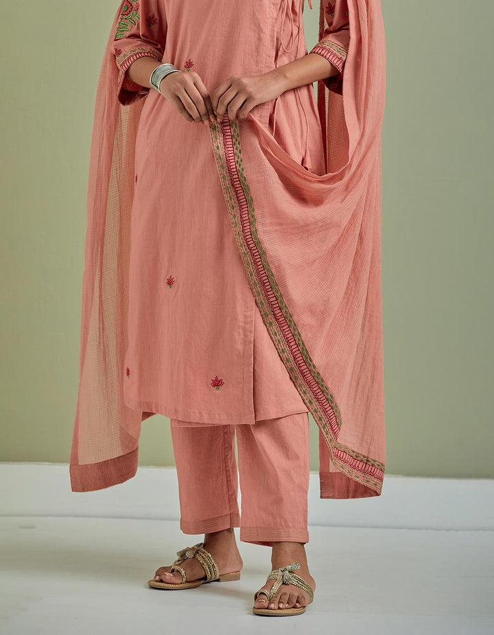 Rust embroidered kota cotton dupatta