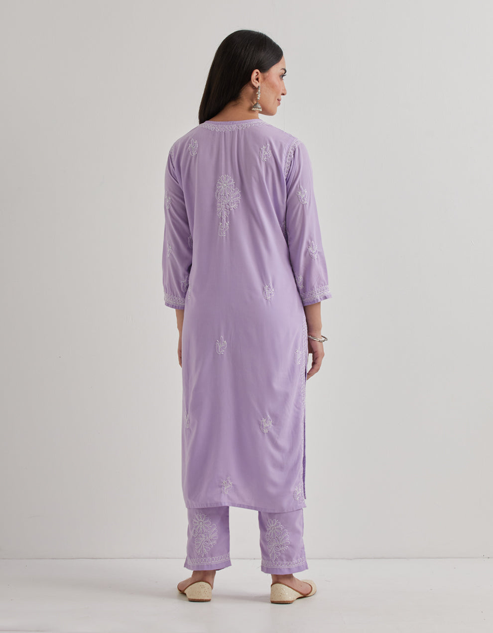 Purple chikankari cotton kurta with pants and dupatta- set of 3