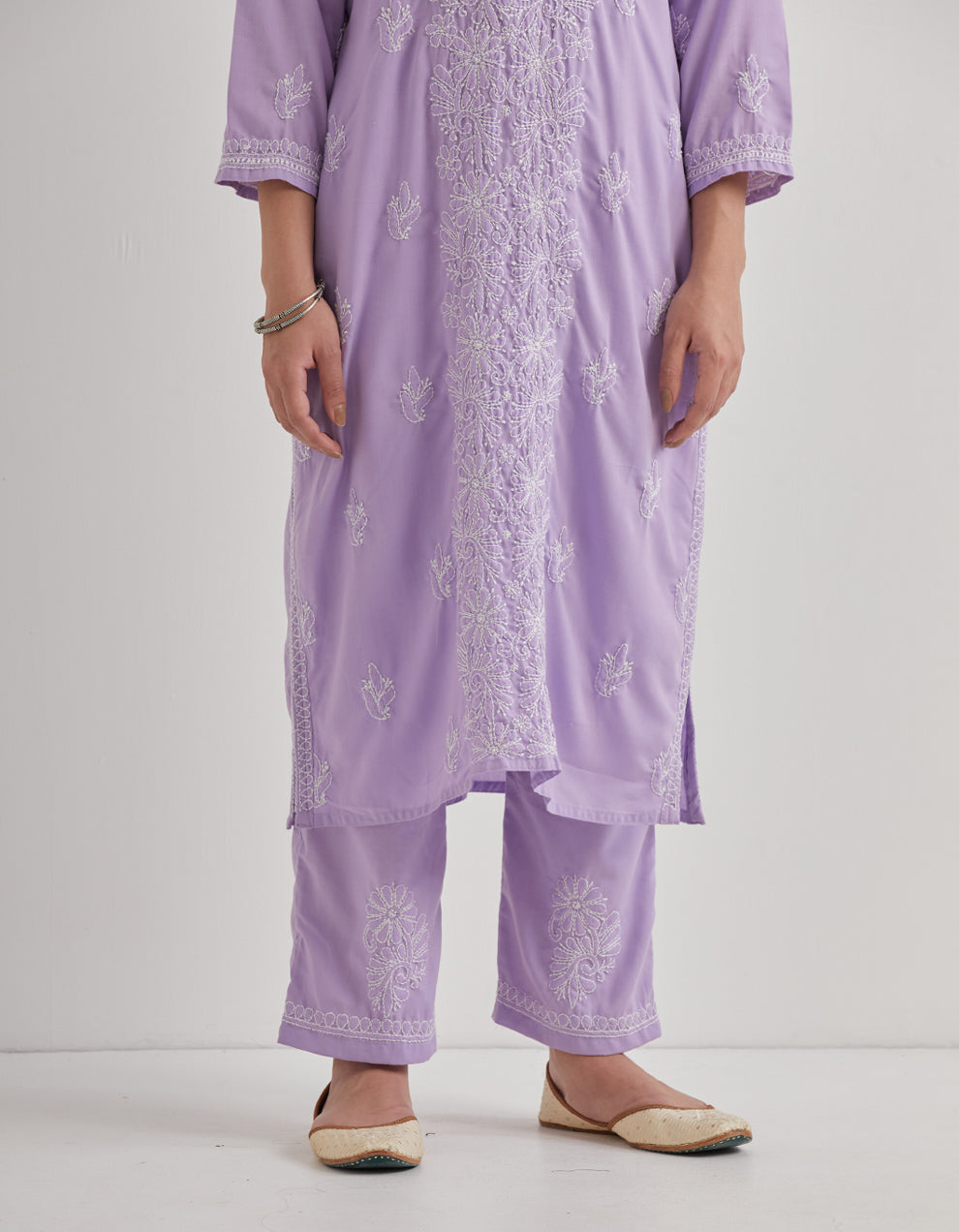 Purple chikankari cotton kurta with pants and dupatta- set of 3