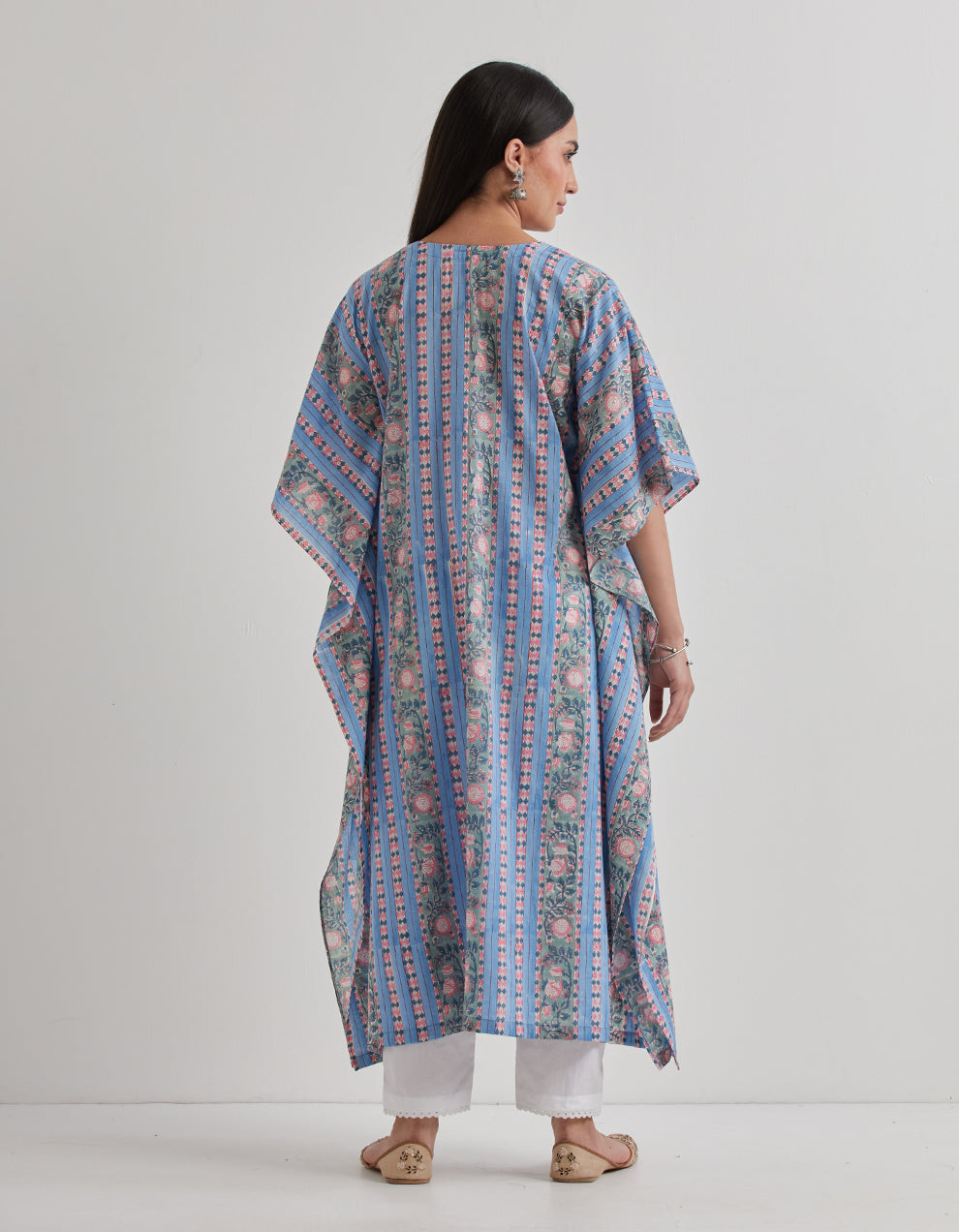 Blue cotton printed kaftan