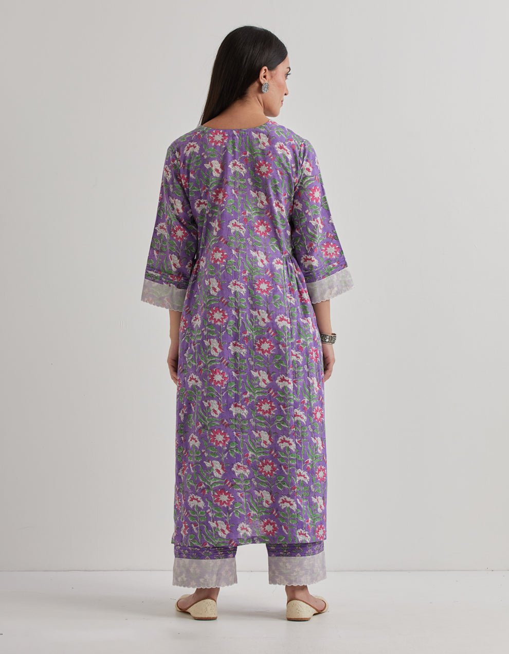 Purple cotton printed  front front gathered kurta