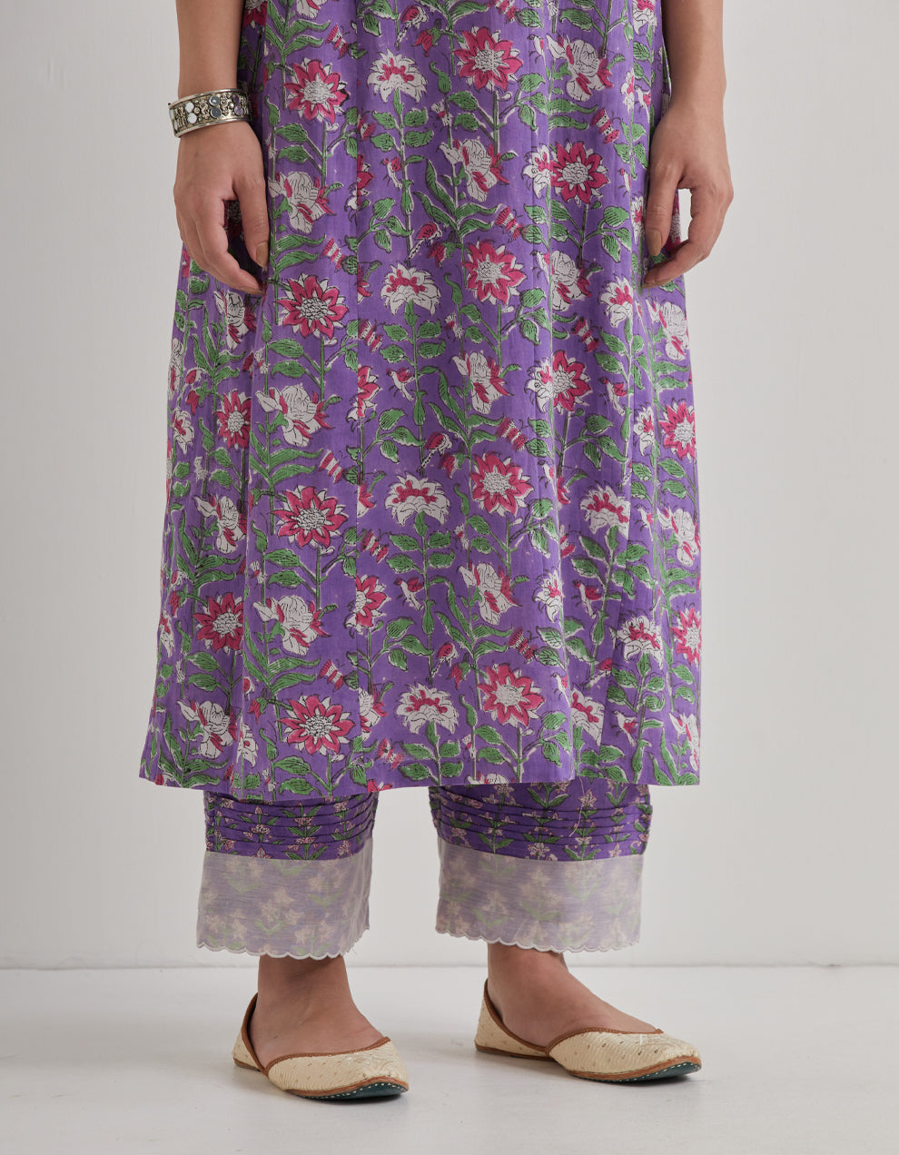 Purple cotton printed kurta with salwar - Set of 2