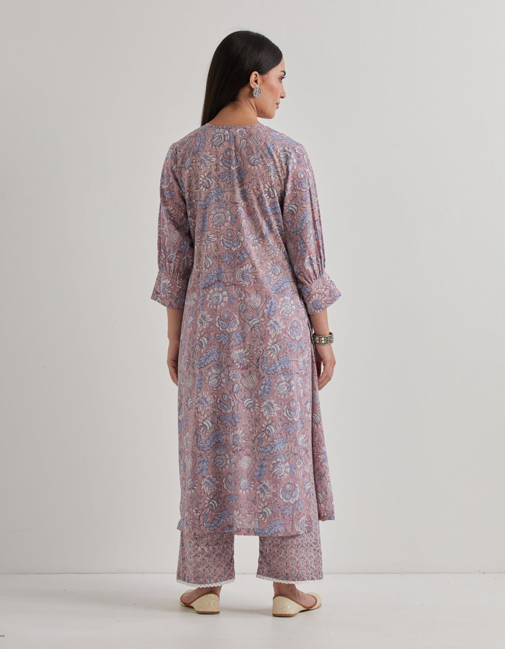 Grey cotton printed  pintuk kurta