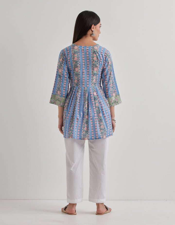 Blue cotton printed kurta