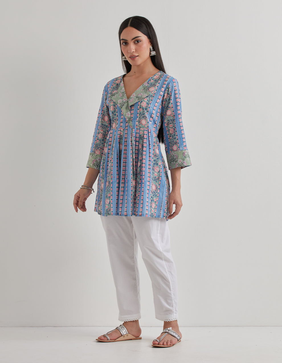 Blue cotton printed kurta