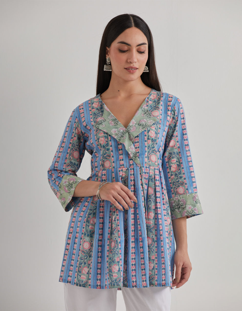 Blue cotton printed kurta