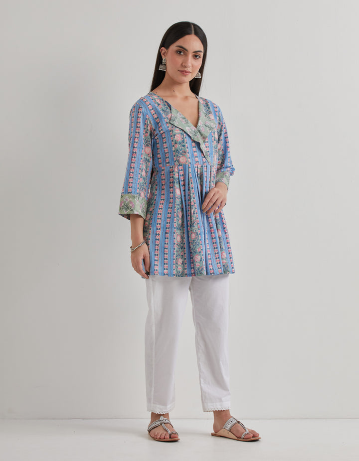 Blue cotton printed kurta