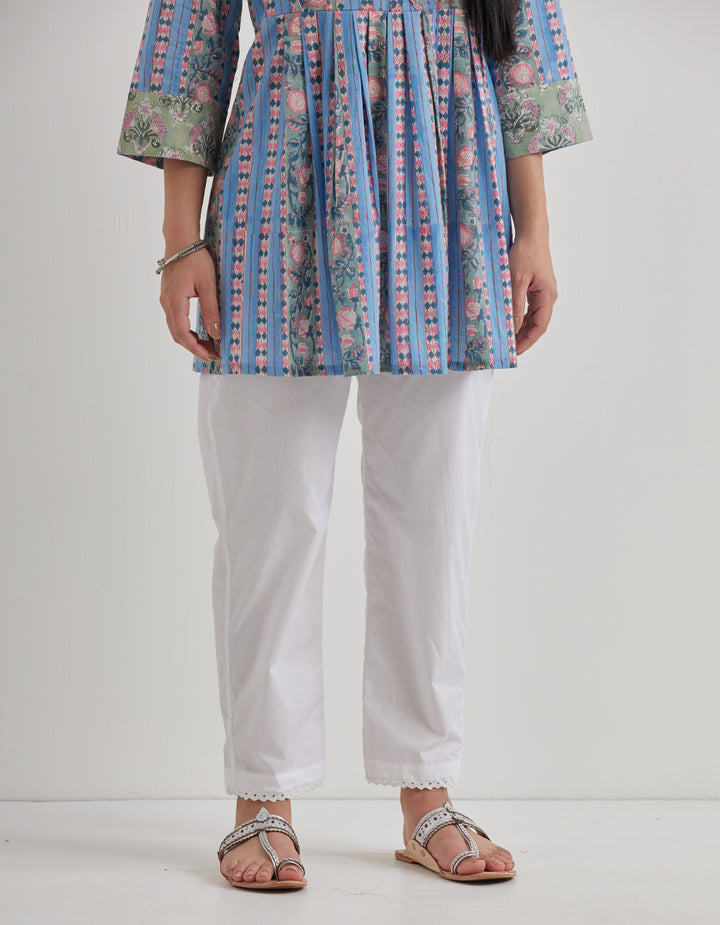 Blue cotton printed kurta with pants - Set of 2