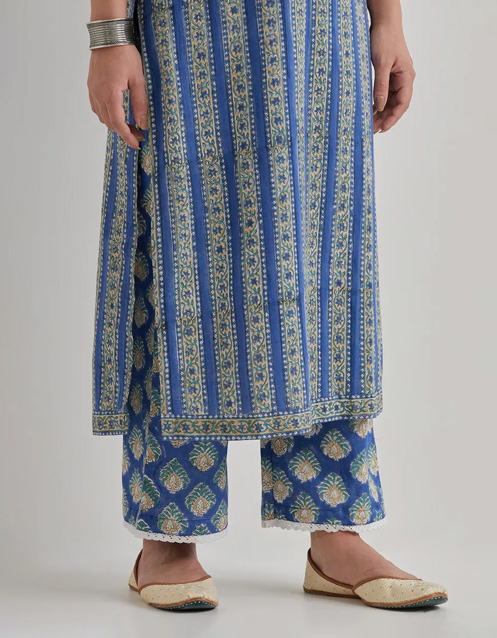 Blue cotton printed straight kurta