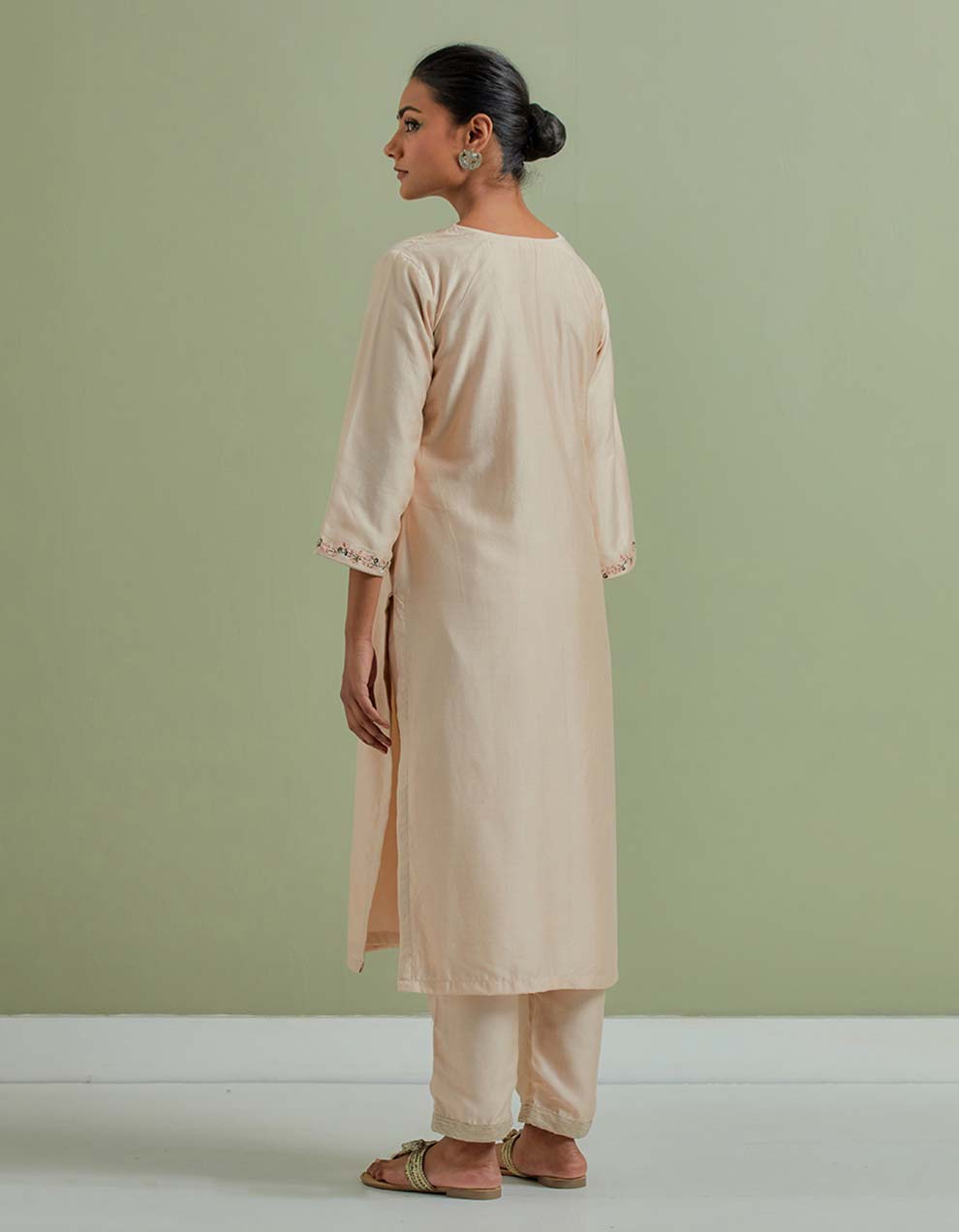 Beige Embroidered Chanderi Silk Kurta