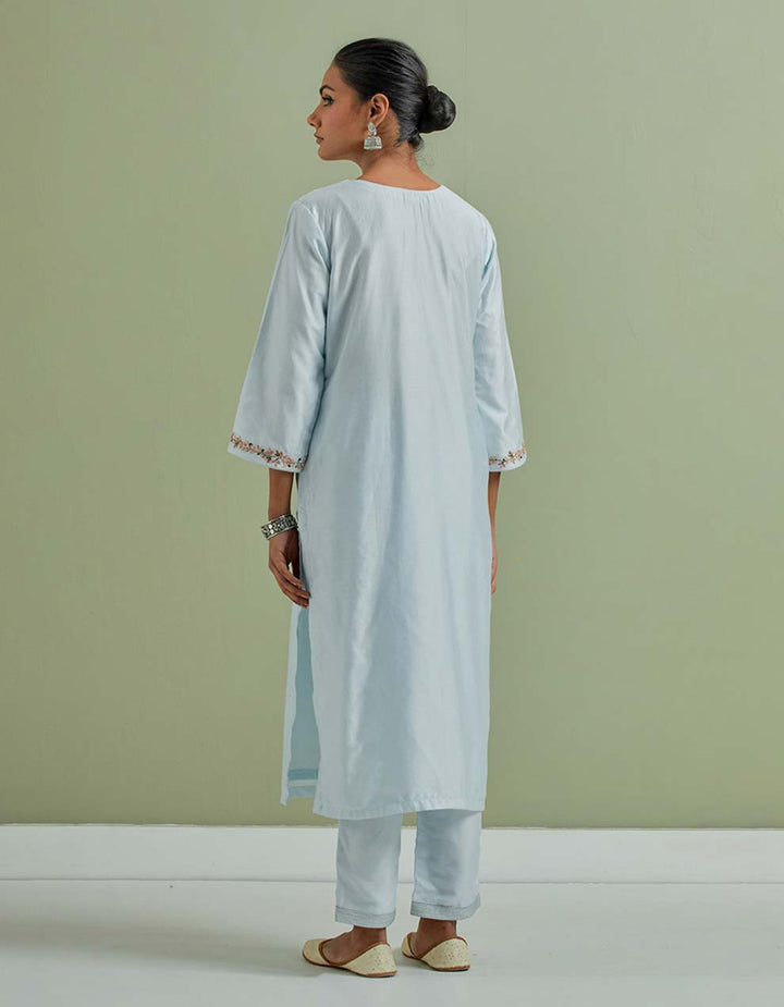 Powder Blue Embroidered Chanderi Silk Kurta