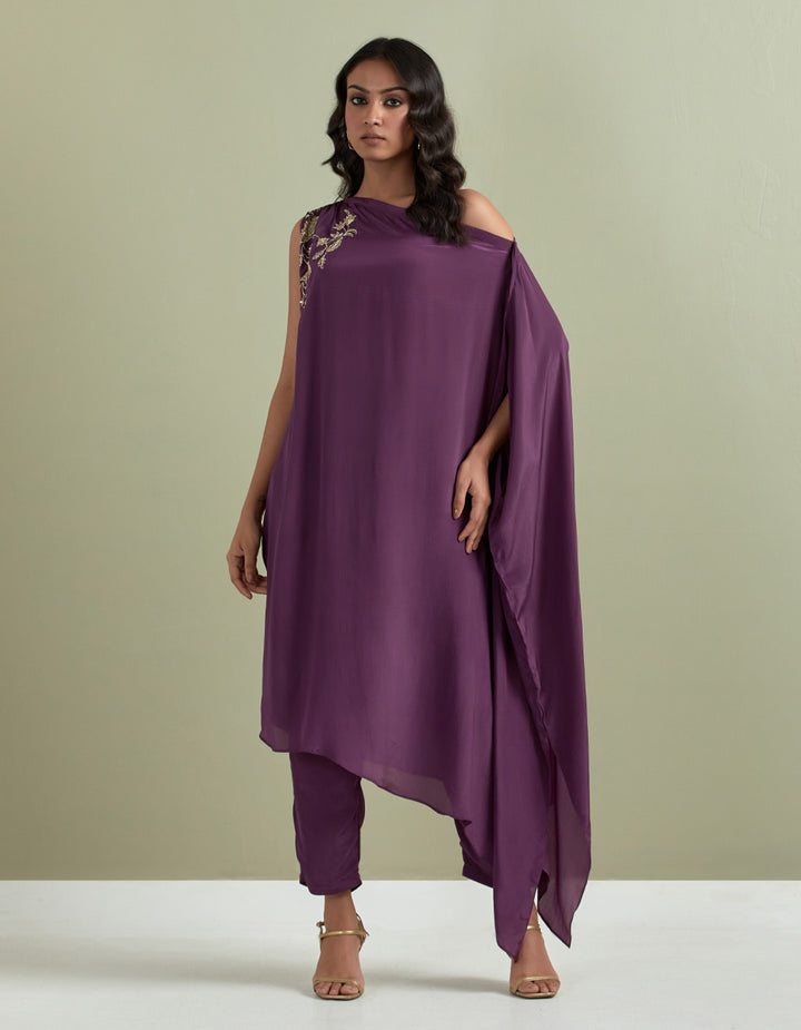 Purple Embroidered Crepe Kurta