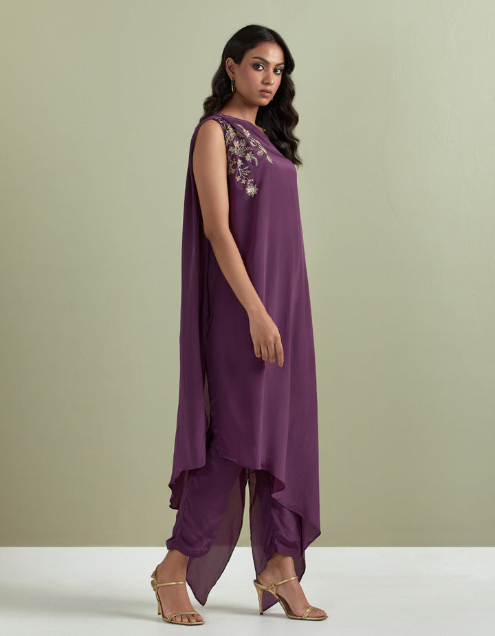 Purple Embroidered Crepe Kurta