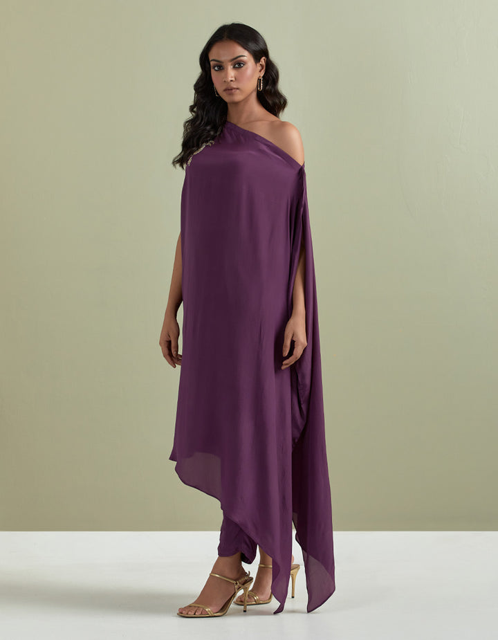 Purple Embroidered Crepe Kurta