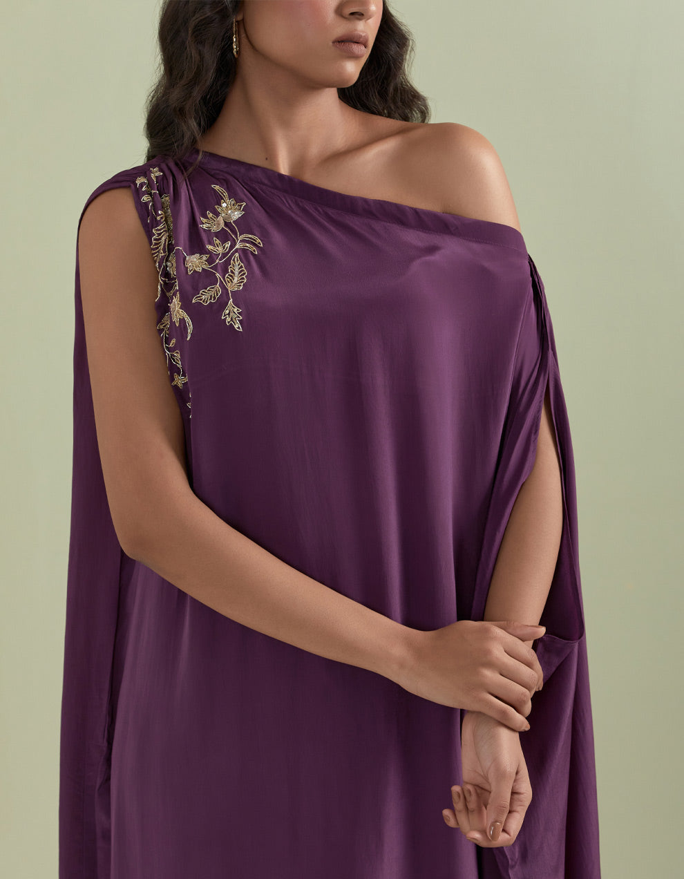 Purple Embroidered Crepe Kurta