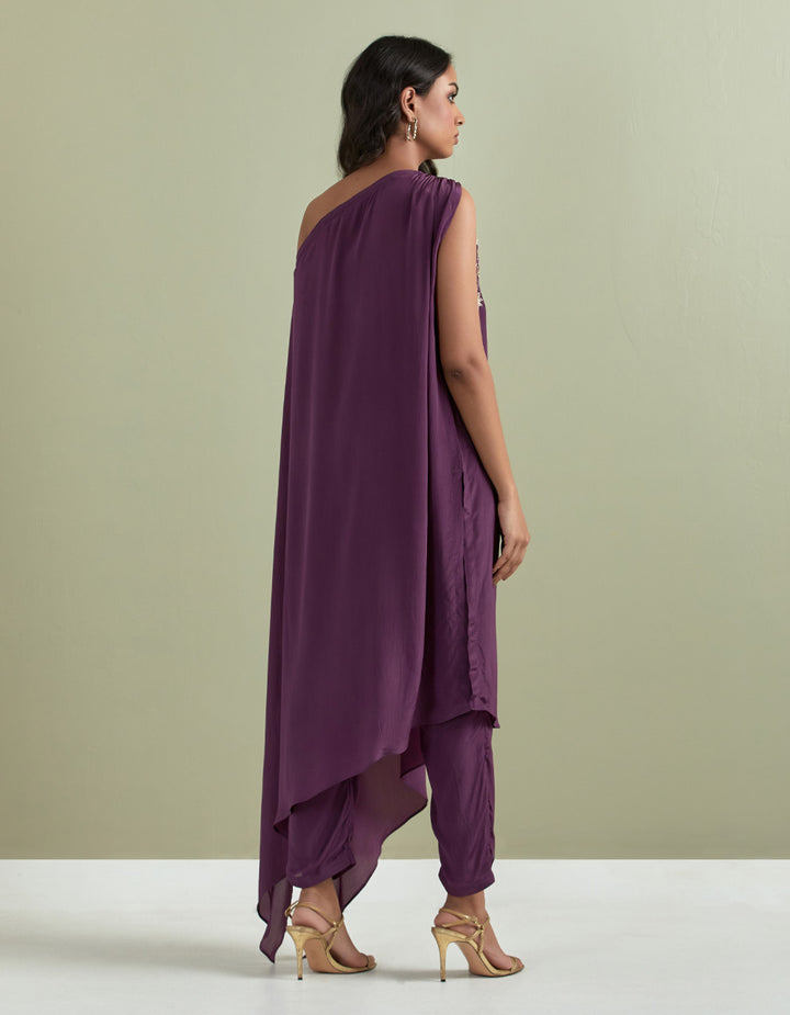 Purple Embroidered Crepe Kurta